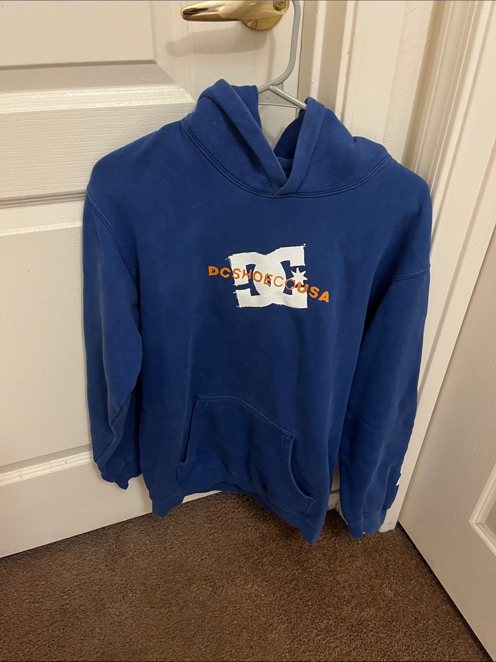 DC Blue Crewneck Hoodie with White & Orange Logo
